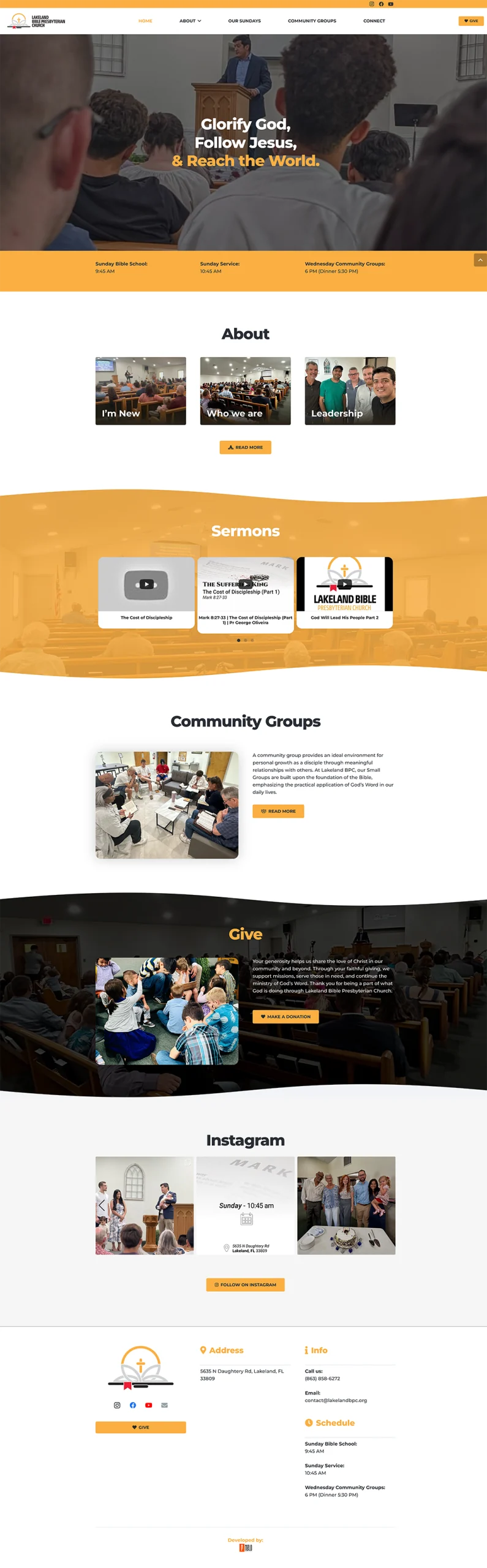 Lakeland Bible Presbyterian Church — layout completo do site