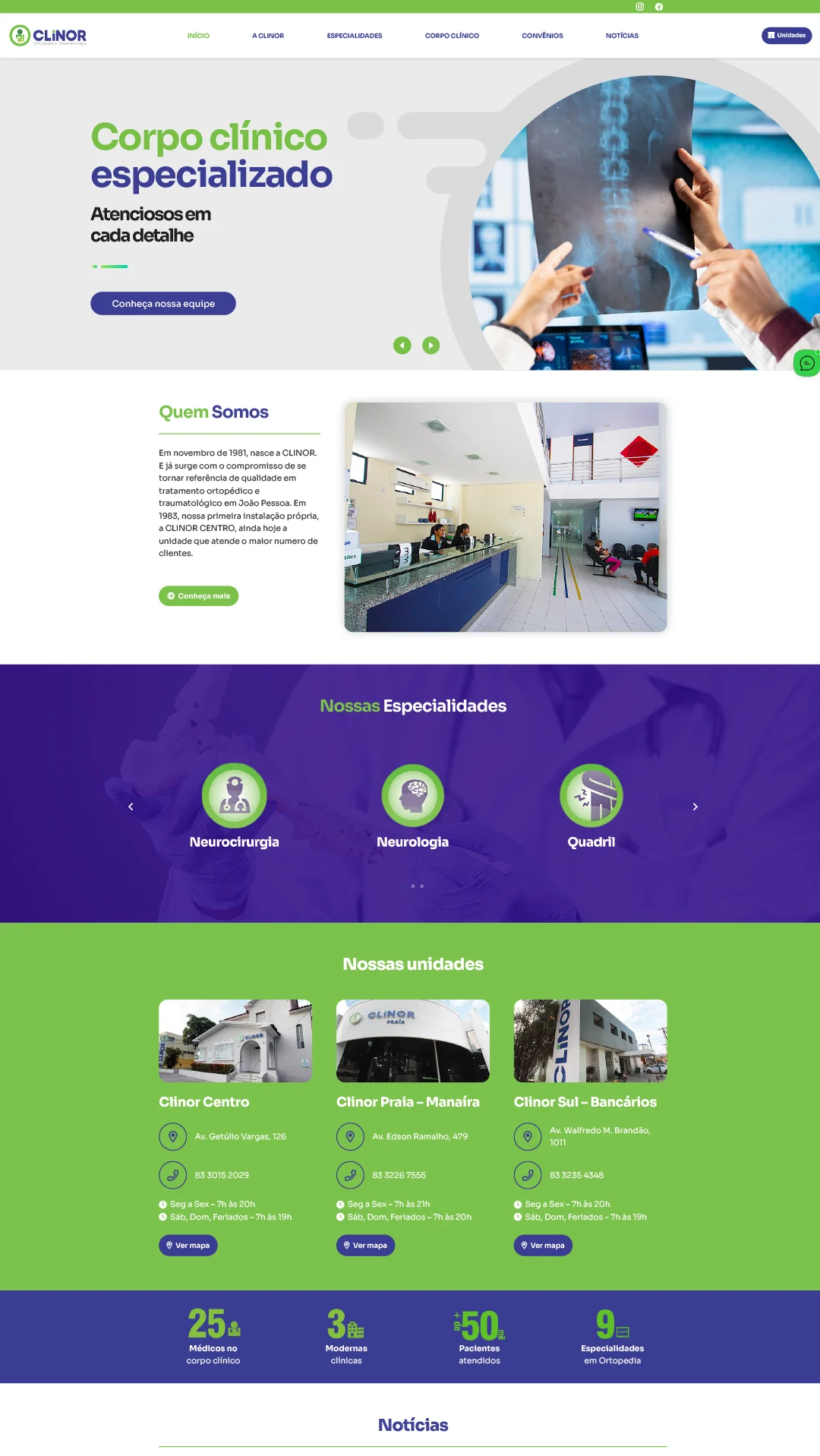 Clinor — layout completo do site