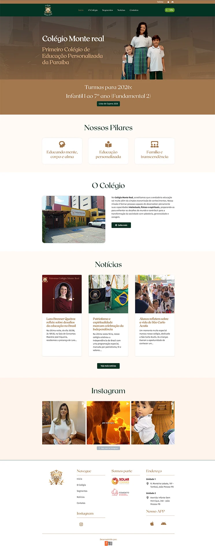 Colégio Monte Real — layout completo do site